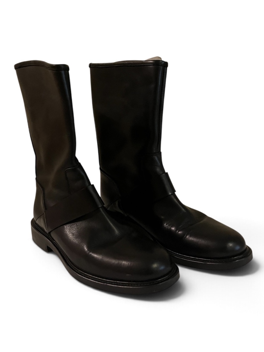 Women's Black Leather Mid-Calf Ankle Boots